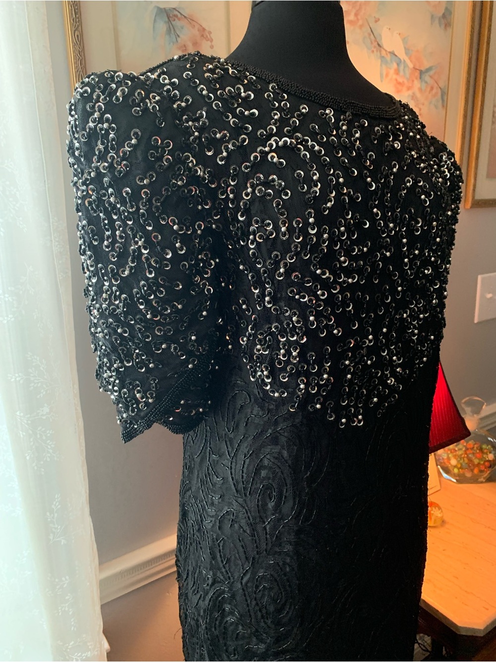 Vintage 80’s Judith Ann Plus Black Beaded & Sequined Long Evening Gown